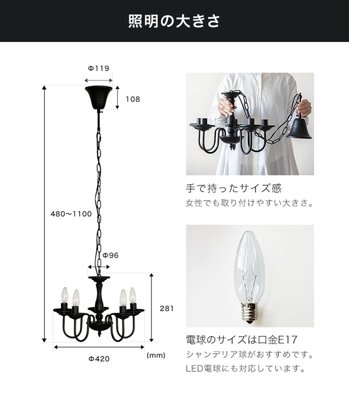 照明 LED 対応 5灯 シャンデリア バトラー【ライト LED電球 インテリア