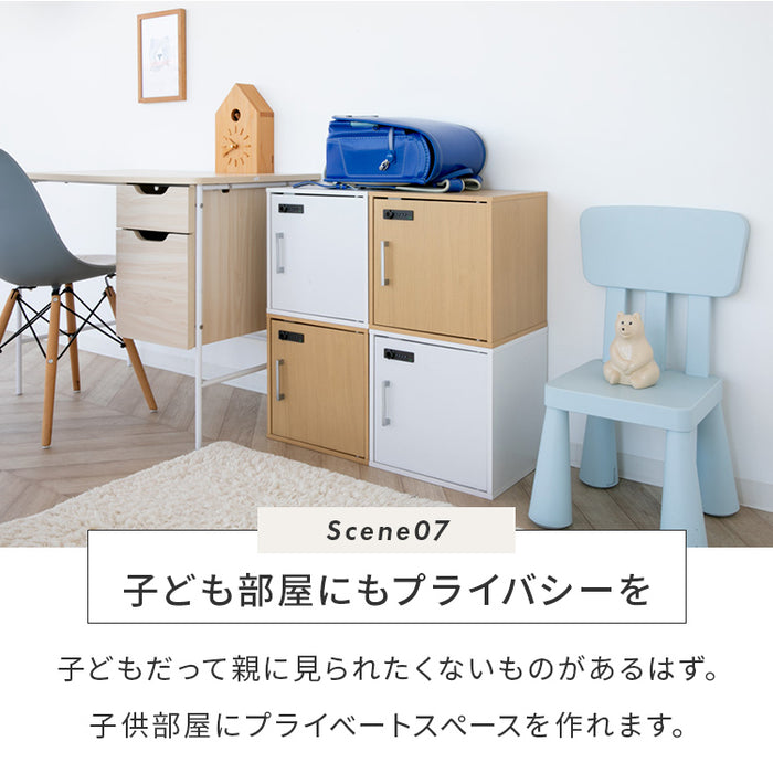 ダイヤル錠付き キューブボックス 扉付き 鍵付き 収納ボックス ふた