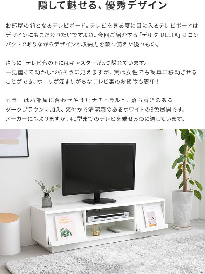 【値下げ】 デルタ テレビ台 完成品 120cm幅 キャスター付き ホワイト キャスター付き 完成品 テレビボード 約120cm幅 デルタ テレビ台